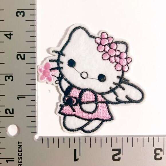 Pink Girly Hello Kitty Flowers-Iron on Patch - Picture 2 of 3